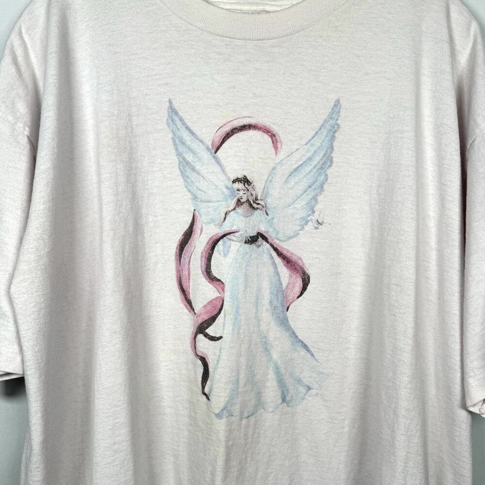 Vintage 90s AmeriTees Light Pink Single Stitch Angel Cotton T-Shirt Size 2XL